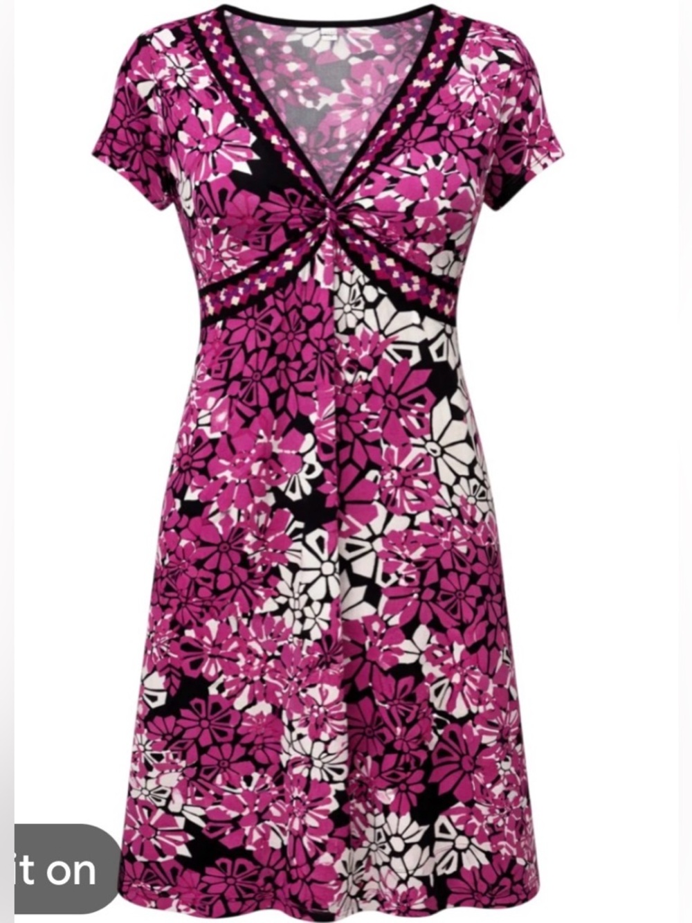 Apt. 9 V-neck short-sleeve mini dress Tie Back Purple/Black/White geometric sz S